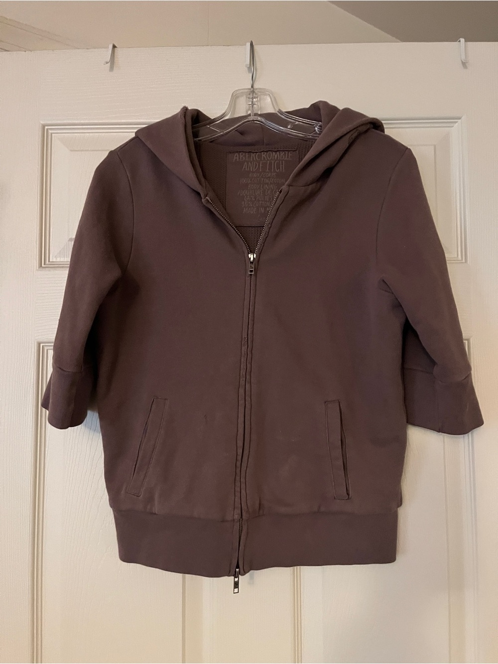 vintage y2k distressed size large women/teen taupe 3/4 sleeve hoodie